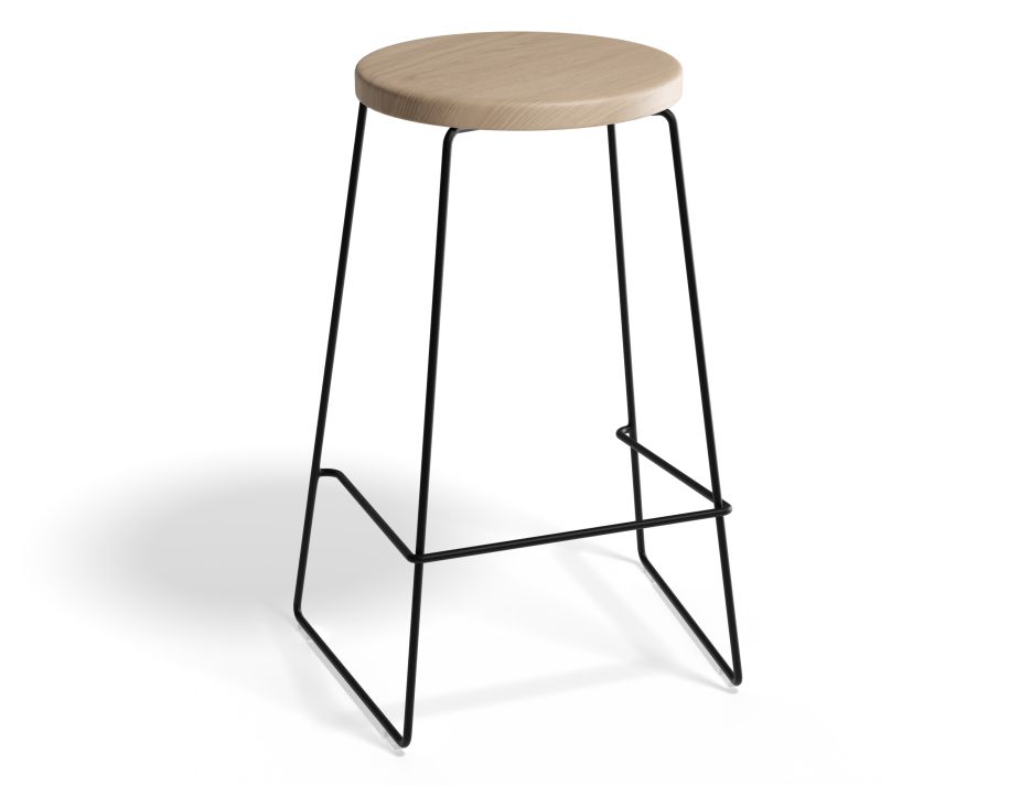 HUGO Barstool 66cm Blackframe Naturalwood Roundseat
