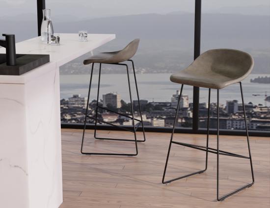 Pop Stool - Black Frame and Upholstered Vintage Grey Seat