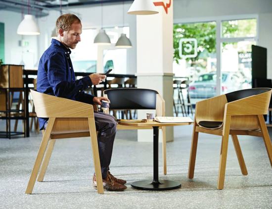 Merano Armchair - Natural Oak - Upholstered Seat and Back - Black - by TON