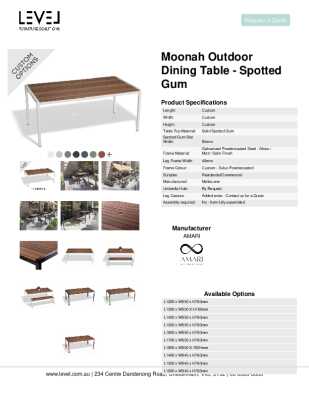 Tear Sheet: Moonah Outdoor Dining Table - Spotted Gum